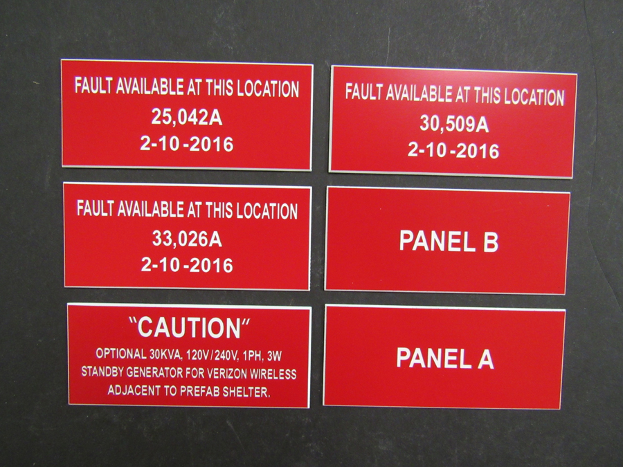Electrical tags can be made in various colors/sizes. No extra charge for tape back or 2 holes drilled